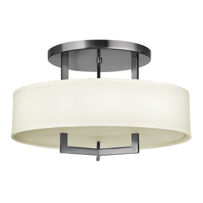 Hinkley - Hampton - Plafoniera da soffitto in acciaio diffusore in lino a 3 luci dal design minimal - Colore: Nichel - 3 Lampadine E27 75W - IP20 - SKU: HK-HAMPTON-SF