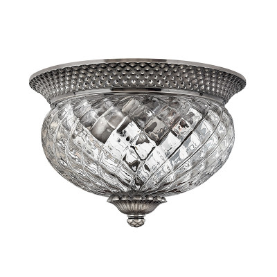 Hinkley - Plantation - Plafoniera da soffitto piccola rustica in acciaio e diffusore in vetro a 2 luci - Colore: Nichel - 2 Lampadine - E27 - 60W - IP20 - SKU: HK-PLANT-F-S-PL