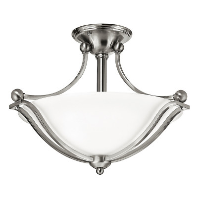 Hinkley - Bolla - Plafoniera grande in acciaio con diffusore in vetro a 2 luci dal design moderno - Colore: Nichel - 2 Lampadine E27 100W - IP20 - SKU: HK-BOLLA-SF