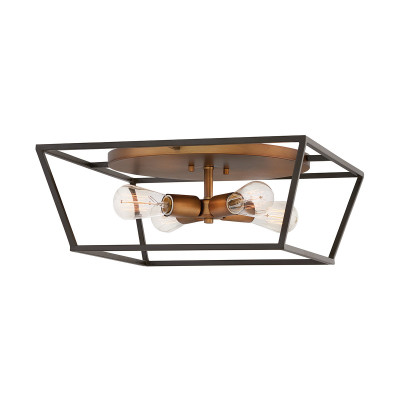 Hinkley - Fulton - Plafoniera in acciaio dal design moderno a 4 luci con diffusore geometrico - Colore: Bronzo - 4 Lampadine E27 60W - IP20 - SKU: HK-FULTON-F