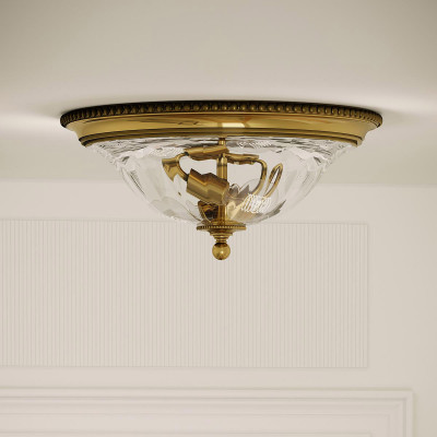 Hinkley - Cambridge - Plafoniera in ottone dal design classico con diffusore in vetro con 2 lampadine - Colore: Ottone - 2 Lampadine E27 60W - IP20 - SKU: HK-CAMBRIDGE-F-A