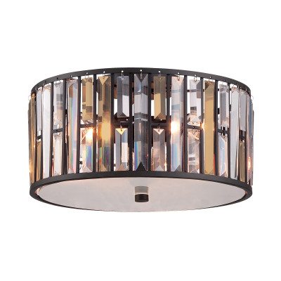 Hinkley - Gemma - Plafoniera rotonda in acciaio a 3 luci con diffusore in cristallo ambrato - Colore: Bronzo - 3 Lampadine E27 60W - IP20 - SKU: HK-GEMMA-F-VBZ