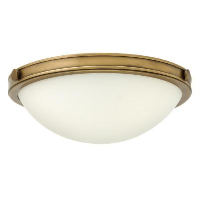 Hinkley - Collier - Plafoniera rotonda piccola in acciaio diffusore in vetro a 2 luci design moderno - Colore: Ottone - 2 Lampadine E27 40W - IP20 - SKU: HK-COLLIER-F-S