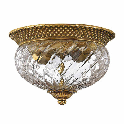 Hinkley - Plantation - Plafoniera rotonda rustica piccola in ottone con diffusore in vetro a 2 luci - Colore: Ottone - 2 Lampadine E27 60W - IP20 - SKU: HK-PLANTATION-FS-BB