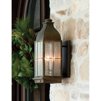 Hinkley - Bingham - Lanterna grande a parete da esterno diffusore rustico in vetro a 3 luci - Colore: Ruggine - 3 Lampadine E14 60W - IP44 - SKU: HK-BINGHAM-L