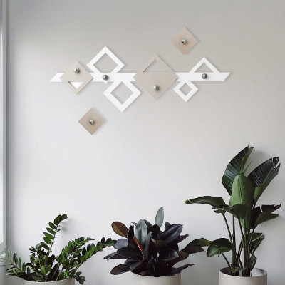  I Dettagli - Klee - Appendiabiti da parete con struttura in legno dal design moderno ed elegante - Colore: Beige/Bianco - SKU: APPKLE-B/GH 