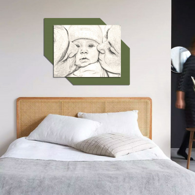 I Dettagli - Casa - Capezzale moderno in legno con stampa della sacra famiglia - Colore: Verde - SKU: QS0003-3