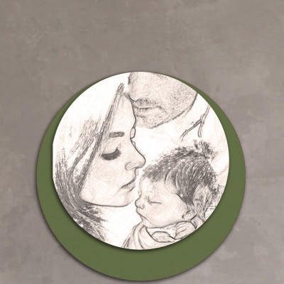 I Dettagli - Foyer - Capezzale rotondo dal design moderno in legno con stampa sacra famiglia - Colore: Verde - SKU: QS0005-3