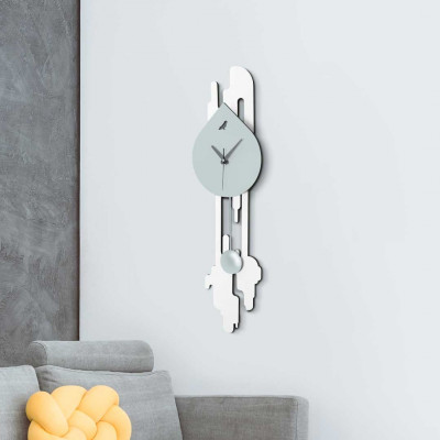 I Dettagli - Fluid - Orologio da parete a pendolo con struttura in legno dal design elegante - Colore: Bianco/Grigio - SKU: OP751FLU-20