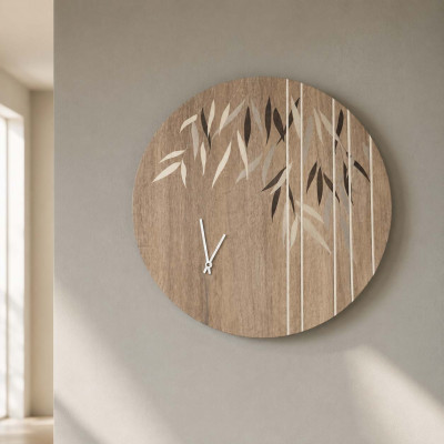I Dettagli Vienna Orologio da parete rotondo dal incisioni laser su legno dal design elegante Colore: Rovere Breeze