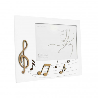 I Dettagli - Musicalmente - Portafoto da tavolo in legno con applicazioni musicali e dettagli incisi a laser - Colore: Bianco - Foto 20x15 - SKU: CL1D15X20MUSI
