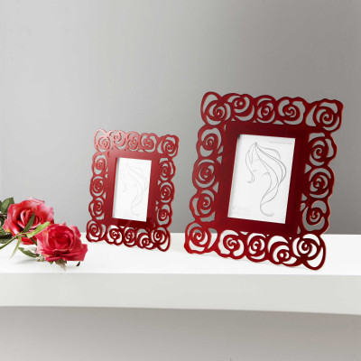 I Dettagli - Roses - Portafoto da tavolo in plexiglass con taglio a roselline dal design elegante - Colore: Rosso - SKU: PHRO