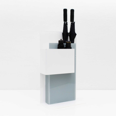I Dettagli - T-Design - Portaombrelli in plexiglass dal design moderno e dalle linee geometriche - Colore: Bianco/Grigio - SKU: POTDES-B/G
