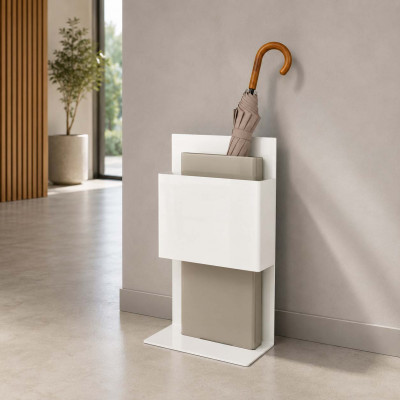 I Dettagli T-Design Portaombrelli in plexiglass dal design moderno e dalle linee geometriche Colore: Bianco/Tortora