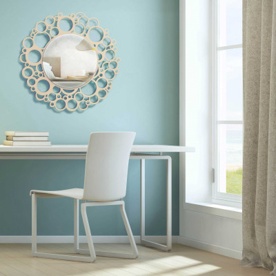I Dettagli - Dondo - Specchio da parete rotondo con cornice in legno dal design moderno - Colore: Sabbia - SKU: SP65656DON
