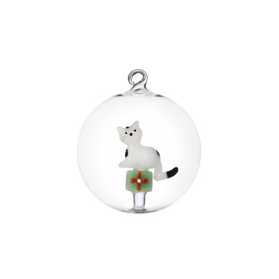Ichendorf Tabby Cat Palla di Natale gatto con pacchetto regalo Colore: Bianco/Verde