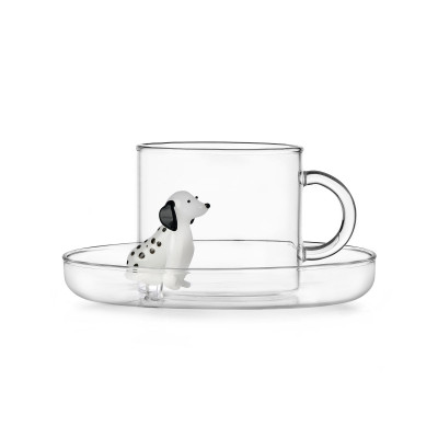  Ichendorf - Dogs - Tazza thè in vetro con piattino Dalmata - Colore: Bianco/Nero - SKU: 09354309 