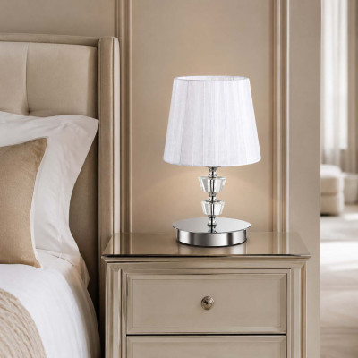 Ideal lux Pegaso Abat jour in metallo e cristallo con paralume in organza per camera da letto Colore: Bianco