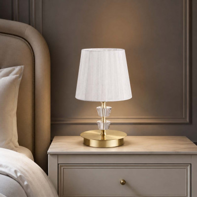 Ideal lux Pegaso Abat jour in metallo e cristallo con paralume in organza per comodino Colore: Ottone