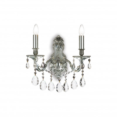 Ideal lux - Gioconda - Applique da parete classica in metallo pendagli ottagonali e tondi in cristallo - Colore: Argento - 2 Lampadine - E14 - 40W - IP20 - SKU: 044910