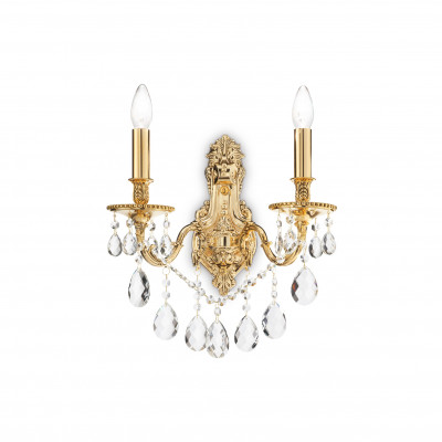 Ideal lux - Gioconda - Applique da parete classica in metallo pendagli ottagonali e tondi in cristallo - Colore: Oro - 2 Lampadine - E14 - 40W - IP20 - SKU: 060491