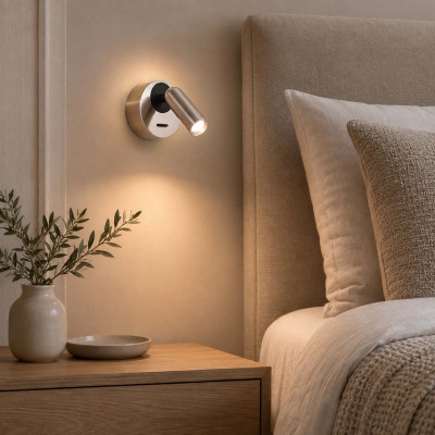 Ideal lux Bean Applique da parete con diffusore a led orientabile e base rotonda Colore: Nichel