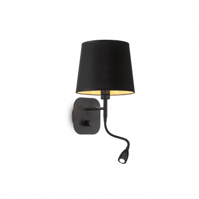 Ideal lux - Nordik - Applique da parete con struttura in metallo e paralume in tessuto - Colore: Nero - 2 Lampadine Led Integrato 2W - Lumen 130 - Gradi Kelvin 3000k Luce Calda - IP20 - SKU: 158242