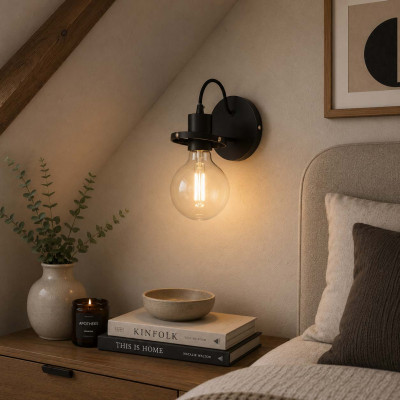 Ideal lux Radio Applique da parete in metallo con diffusore in vetro orientabile Colore: Nero