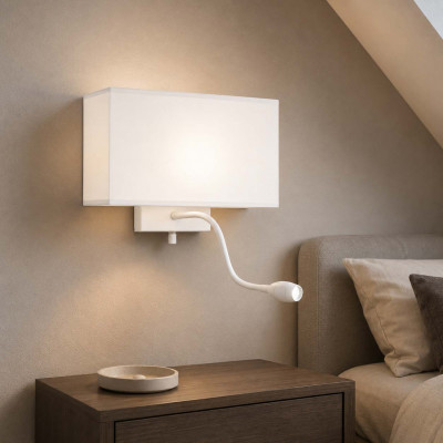 Ideal lux Hotel Applique da parete moderna con struttura in metallo e paralume in tessuto Colore: Bianco Matrix