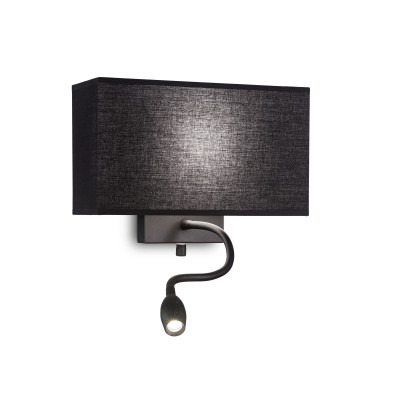 Ideal lux - Hotel - Applique da parete moderna con struttura in metallo e paralume in tessuto - Colore: Nero/Nero - 2 Lampadine - E27 - 60W - Lumen 50 - Gradi Kelvin 3000k Luce Calda - IP20 - SKU: 215709