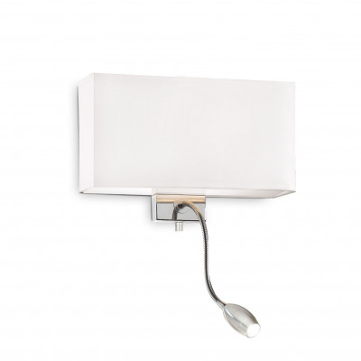 Ideal lux - Hotel - Applique da parete moderna con struttura in metallo e paralume in tessuto - Colore: Bianco - 2 Lampadine - E27 - 60W - Lumen 50 - Gradi Kelvin 3000k Luce Calda - IP20 - SKU: 035949
