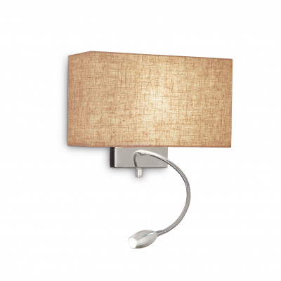 Ideal lux - Hotel - Applique da parete moderna con struttura in metallo e paralume in tessuto - Colore: Sabbia - 2 Lampadine - E27 - 60W - Lumen 50 - Gradi Kelvin 3000k Luce Calda - IP20 - SKU: 103204