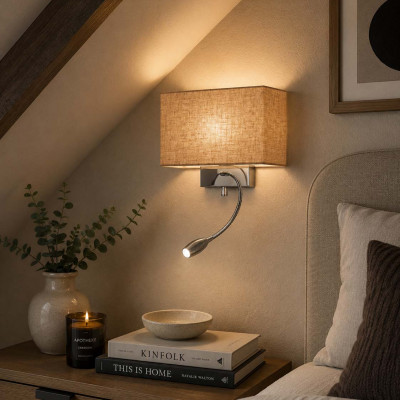 Ideal lux Hotel Applique da parete moderna con struttura in metallo e paralume in tessuto Colore: Sabbia
