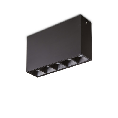 Ideal lux - Lika - Faretto da soffitto a led con struttura rettangolare in alluminio - Colore: Nero - 5 Lampadine - Led Integrato - 12W - Lumen 1200 - Gradi Kelvin 3000k Luce Calda - IP20 - SKU: 244884