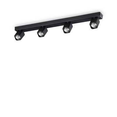 Ideal lux - Rudy - Faretto da soffitto struttura in alluminio e 4 diffuosri orientabili quadrati - Colore: Nero - 4 Lampadine - GU10 - 35W - IP20 - SKU: 321523