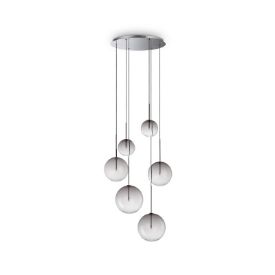 Ideal lux - Equinoxe - Lampada a sospensione con struttura metallo rotonda e 6 diffusori in vetro - Colore: Grigio Fumè - 6 Lampadine - G9 - 2W - IP20 - SKU: 345413