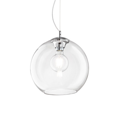 Ideal lux - Nemo - Lampada a sospensione di design in metallo con diffusore in vetro grande - Colore: Trasparente - 1 Lampadina - E27 - 42W - IP20 - SKU: 052816
