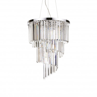 Ideal lux Carlton Lampada a sospensione elegante diffusore grande rotondo con cristalli pendenti Colore: Cromato