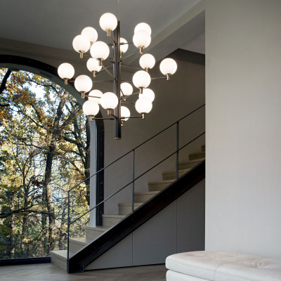 Ideal lux - Copernico - Lampada a sospensione grande con struttura in metallo e 20 diffusori in vetro - Colore: Nero - 20 Lampadine G9 4W - IP20 - SKU: 197333