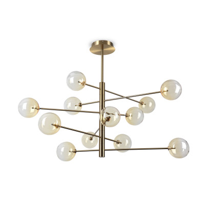 Ideal lux - Equinoxe - Lampada a sospensione grande con struttura metallo e 12 diffusori in vetro - Colore: Ambra - 12 Lampadine - G9 - 2W - IP20 - SKU: 345383