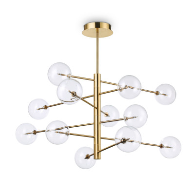 Ideal lux - Equinoxe - Lampada a sospensione grande con struttura metallo e 12 diffusori in vetro - Colore: Ottone - 12 Lampadine - G9 - 2W - IP20 - SKU: 200125