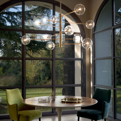 Ideal lux Equinoxe Lampadario grande in metallo con 12 diffusori a boccia in vetro Colore: Ottone