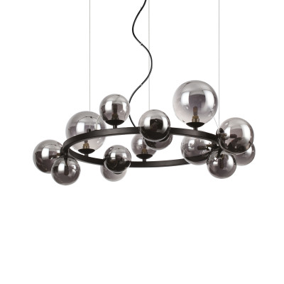 Ideal lux - Perlage - Lampada a sospensione grande struttura in metallo e 14 diffusori in vetro - Colore: Grigio Fumè - 14 Lampadine - G9 - 15W - IP20 - SKU: 271385