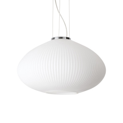 Ideal lux - Plissè - Lampada a sospensione in metallo placato e diffusore in vetro grande - Colore: Cromato - 1 Lampadina - E27 - 60W - IP20 - SKU: 264523