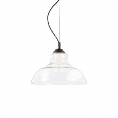 Ideal lux - Bistrò - Lampada a sospensione industrial in metallo e diffusore in vetro a campana - Colore: Trasparente - 1 Lampadina - E27 - 60W - IP20 - SKU: 112336