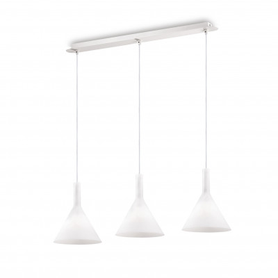 Ideal lux - Cocktail - Lampada a sospensione lineare moderna in metallo con 3 diffusori in vetro - Colore: Bianco - 3 Lampadine E14 40W - IP20 - SKU: 074245