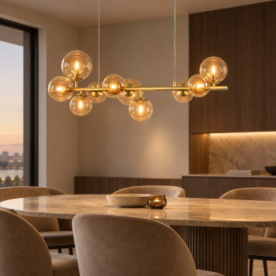 Ideal lux Perlage Lampada a sospensione lineare struttura in metallo e 10 diffusori in vetro Colore: Ambra
