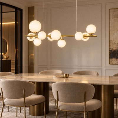 Ideal lux Perlage Lampada a sospensione lineare struttura in metallo e 10 diffusori in vetro Colore: Bianco