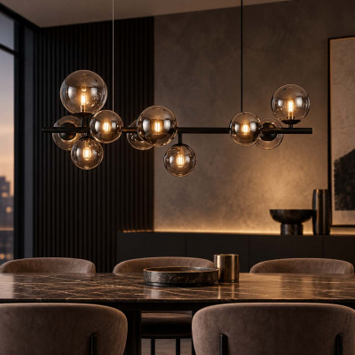 Ideal lux Perlage Lampada a sospensione lineare struttura in metallo e 10 diffusori in vetro Colore: Grigio Fumè