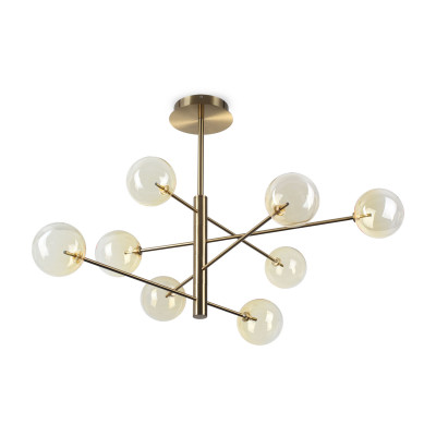 Ideal lux - Equinoxe - Lampada a sospensione media con struttura metallo e 8 diffusori in vetro - Colore: Ambra - 8 Lampadine - G9 - 2W - IP20 - SKU: 345420